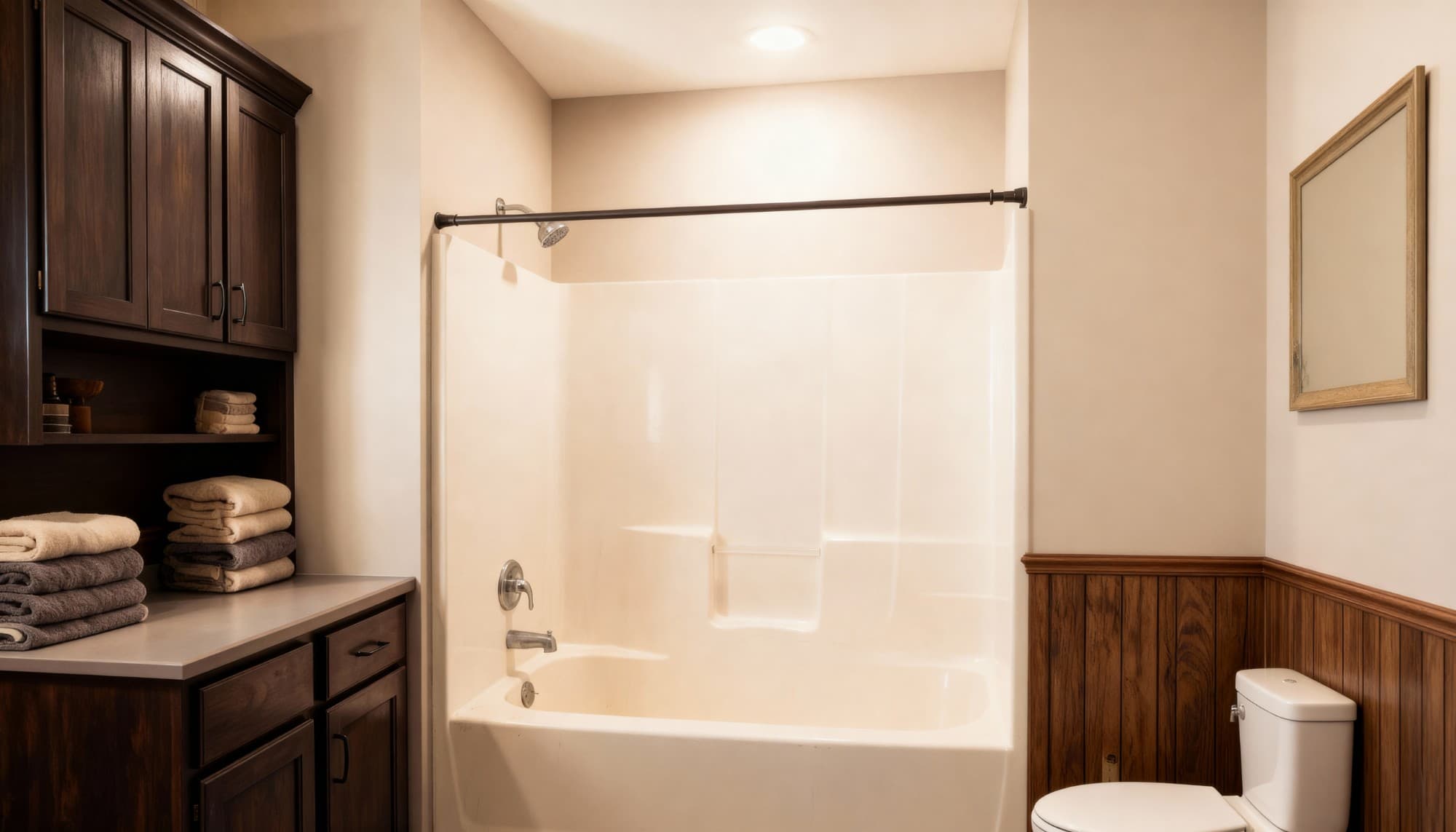 Outdated fiberglass tub and shower combo before the remodel